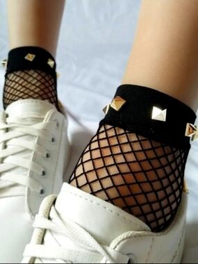 Rock Stud Socks Anklet - Black . Fit 5-11 Us